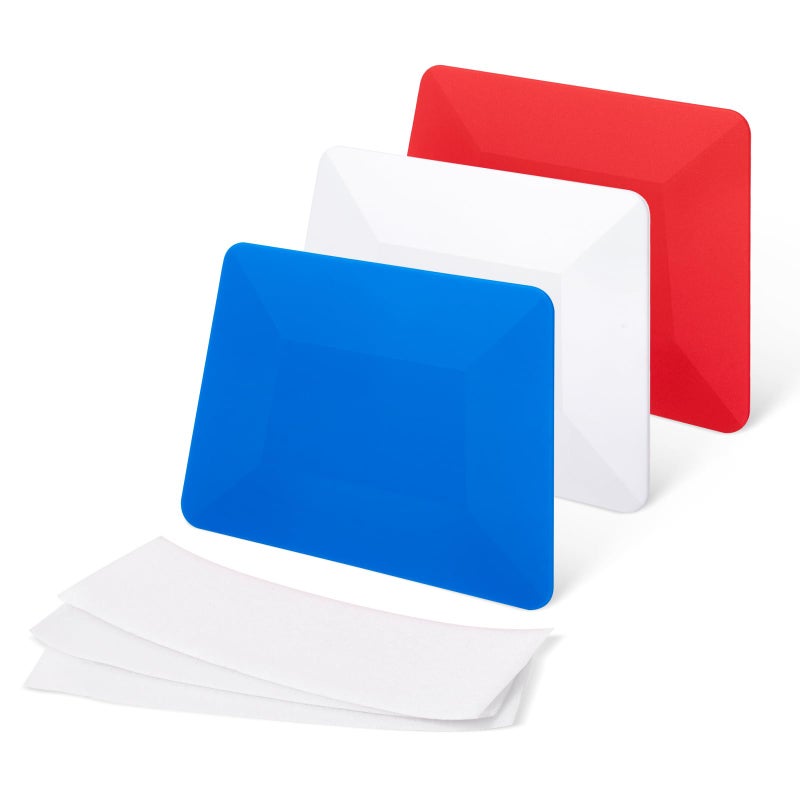 FOSHIO Vinyl Installing Tool Set Include White Hard Card, 4" Blue and Red Soft Card Style Edge Squeegee, White Fabric Felt for Squeegee Auto Window Film Wrap Tool - Image 4